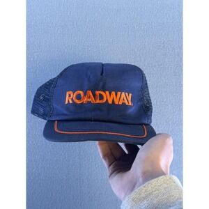 Vintage Roadway Hat Cap Snap Back Mens One Size Blue Twill Mesh Trucker 80s